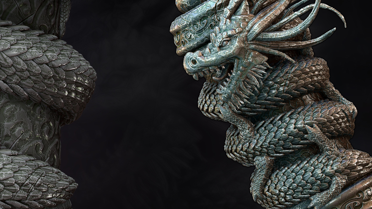sculpting a dragon scroll asset in zbrush